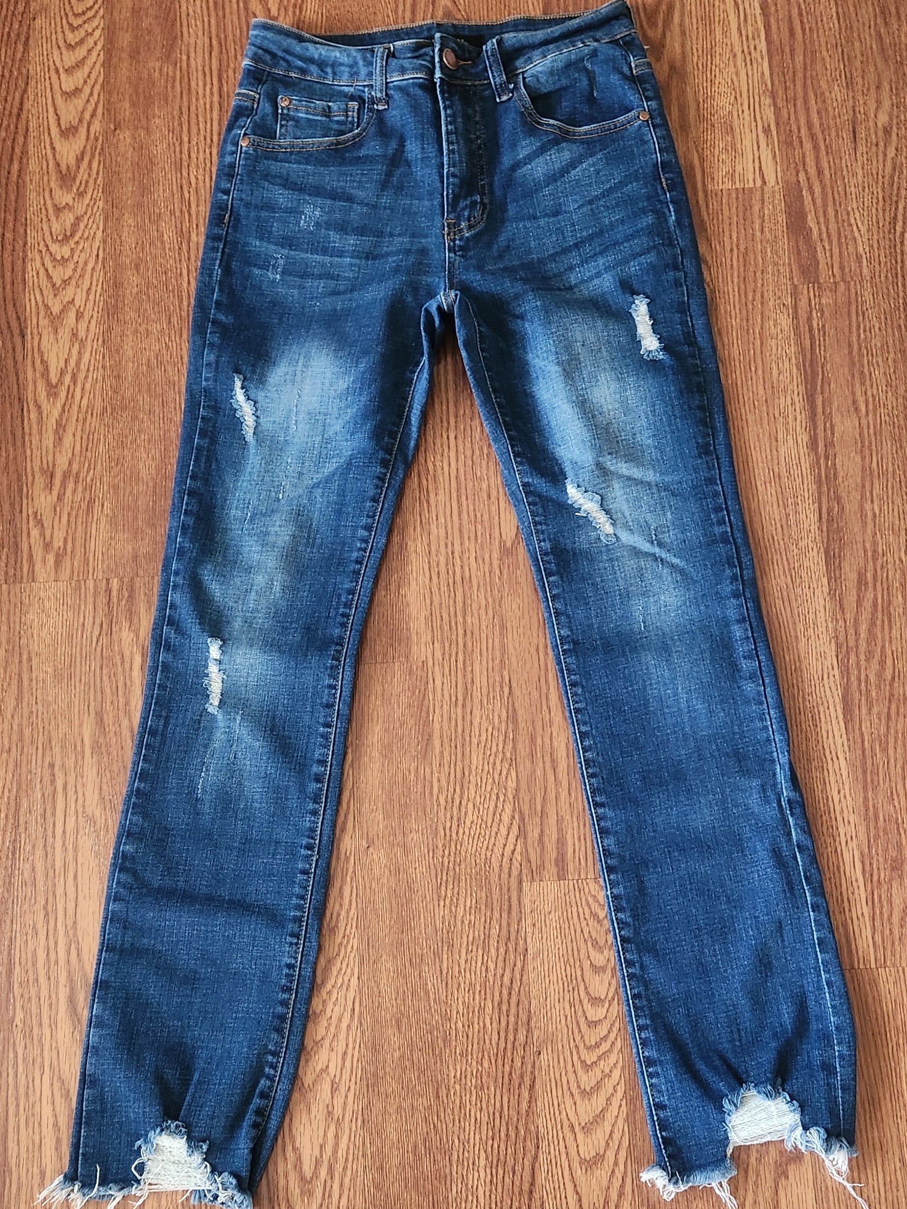 Women's Distressed Skinny Jeans - Deep Blue Wash